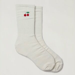 White cherry icon crew length socks one size